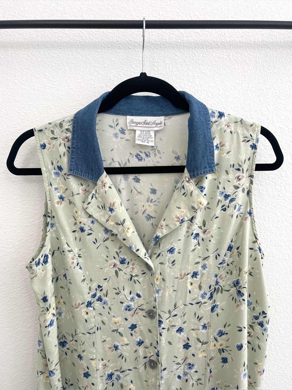 SOLD Vintage Floral Maxi Dress with Denim Collar - Giorgio Sant’Angelo
